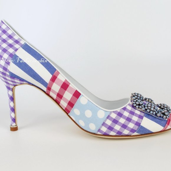 NEW MANOLO BLAHNIK Hangisi Patch Embellished Heeled Pumps - Picture 7 of 13